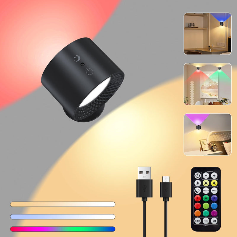 Magnetisk USB dobbelthovedet væglampe med fjernbetjening