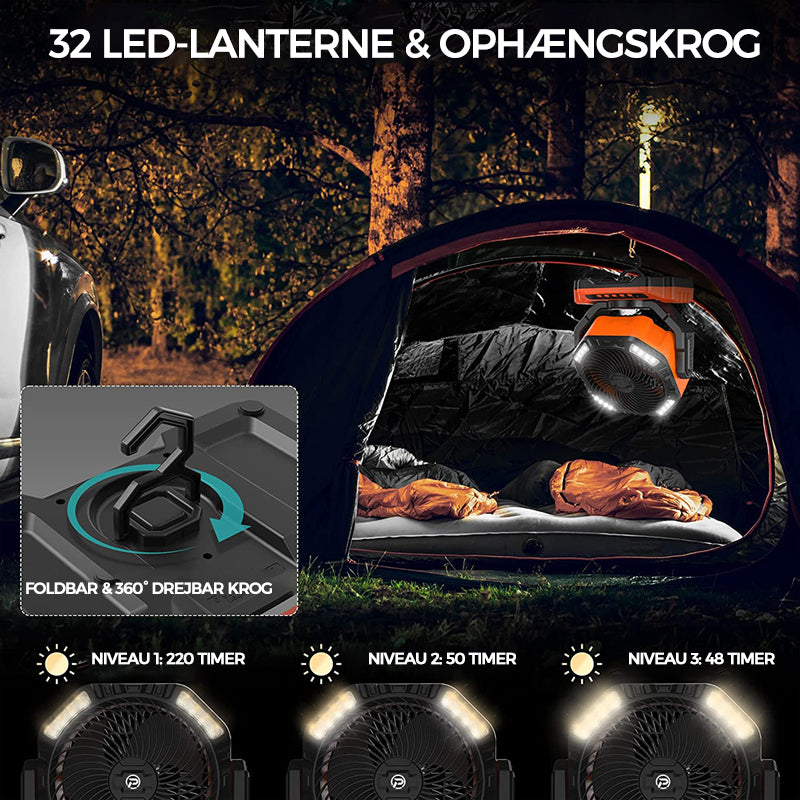 Camping blæser med LED lys