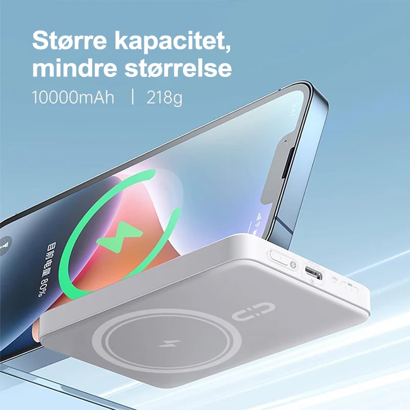 Bærbar magnetisk powerbank med trådløs opladning