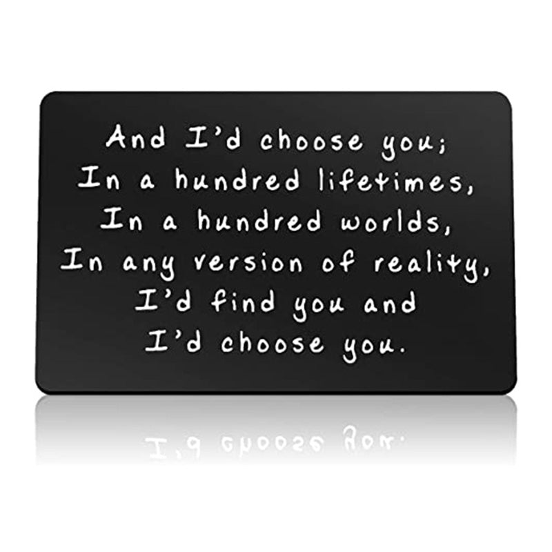 "And I'd choose you" graveret kort i metal til tegnebog