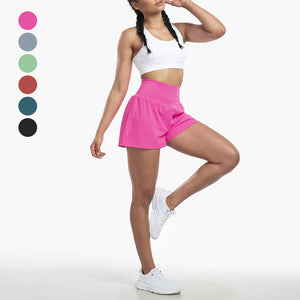 Højtaljede sportsshorts i falsk todelt design