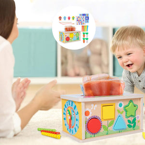 Multifunktionel legetøjskasse i træ