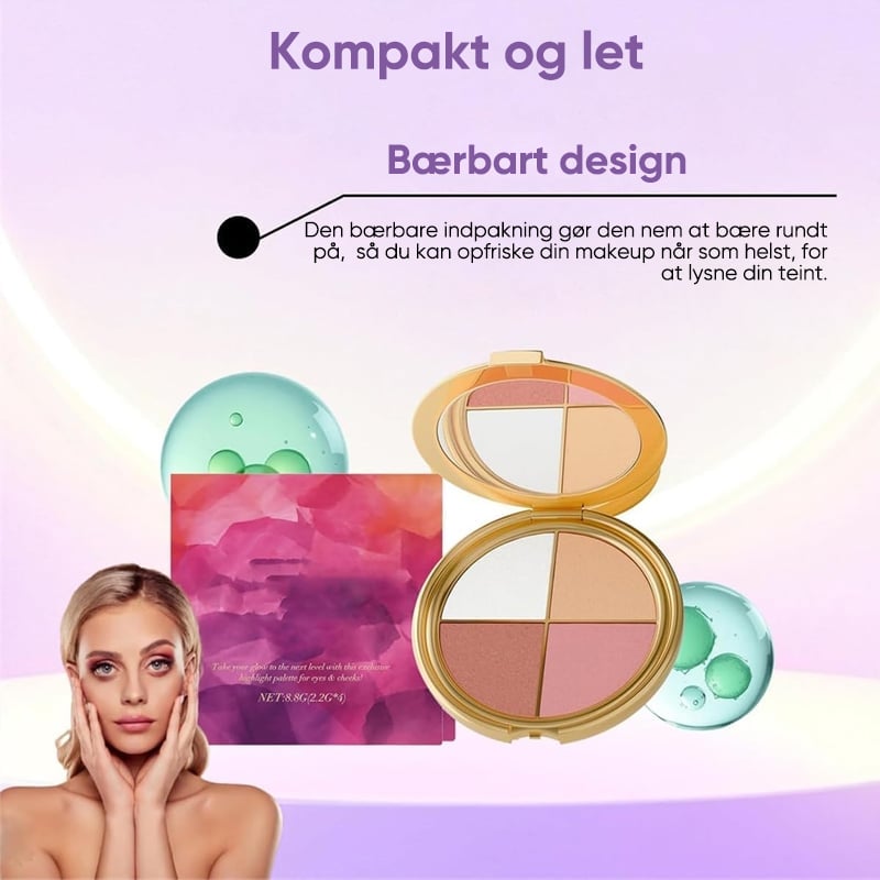 Alt-i-en highlighter, øjenskygge & blush palette