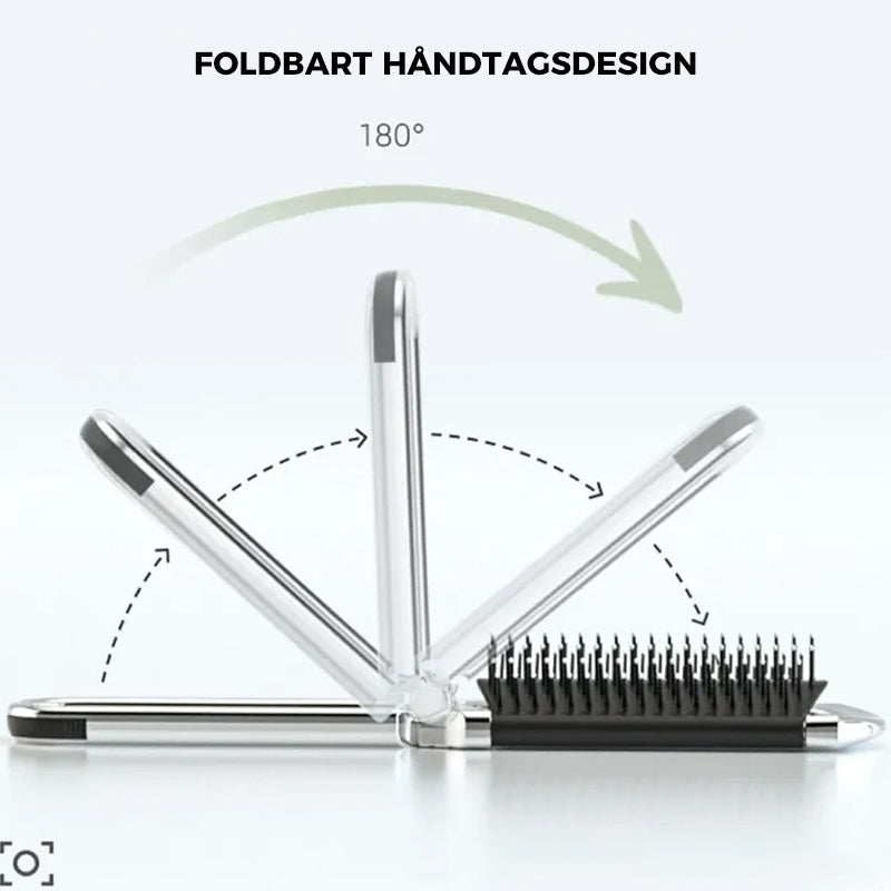 Foldbar rejsehårbørste med spejl