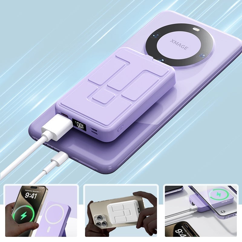 Bærbar magnetisk powerbank med trådløs opladning