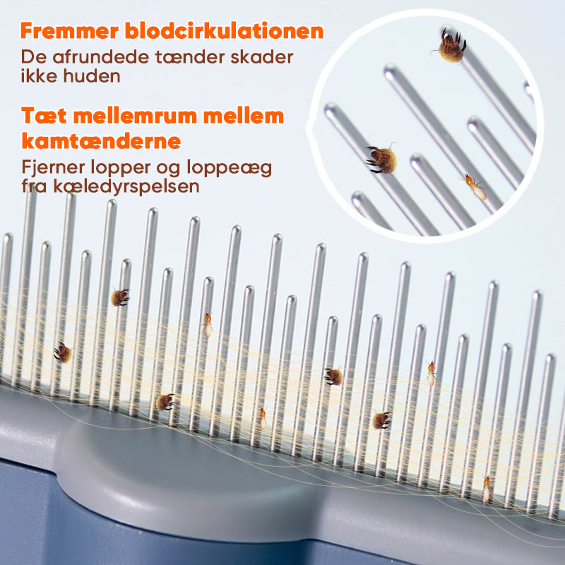 Kæledyrskam med lange og korte kamtænder i rustfrit stål