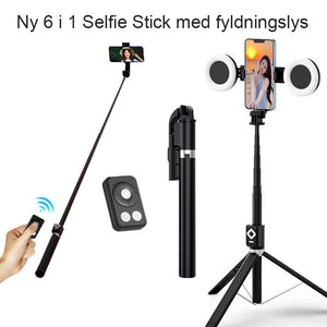 Ny 6 i 1 Selfie stick med udfyldningslys