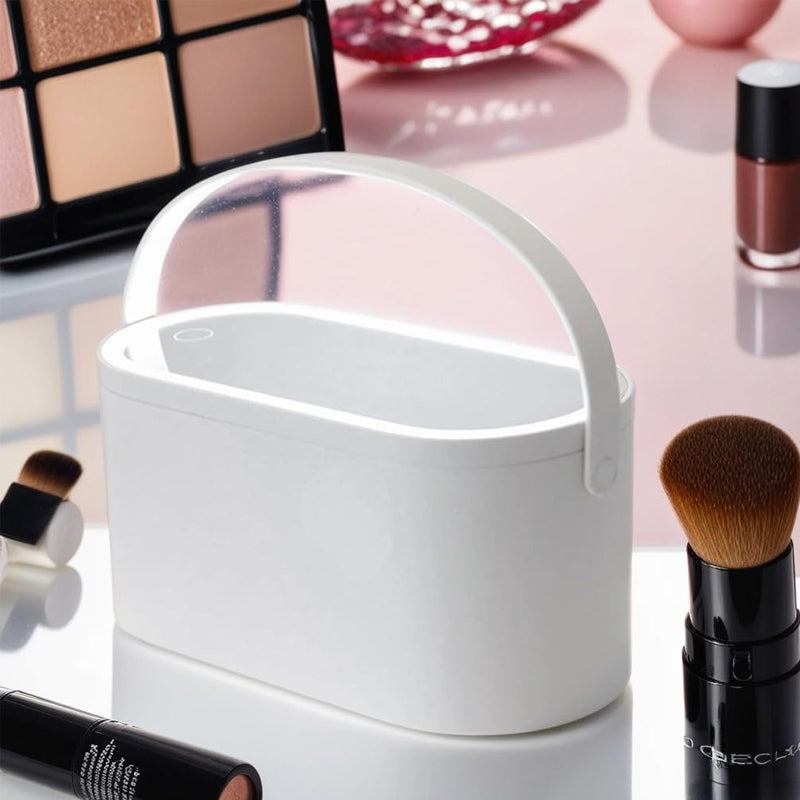LED-belyst makeupspejl med opbevaring