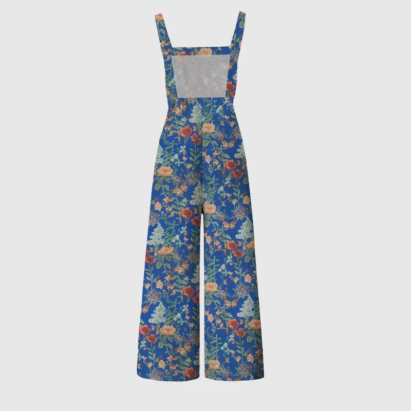 Bredbenet jumpsuit med blomsterprint