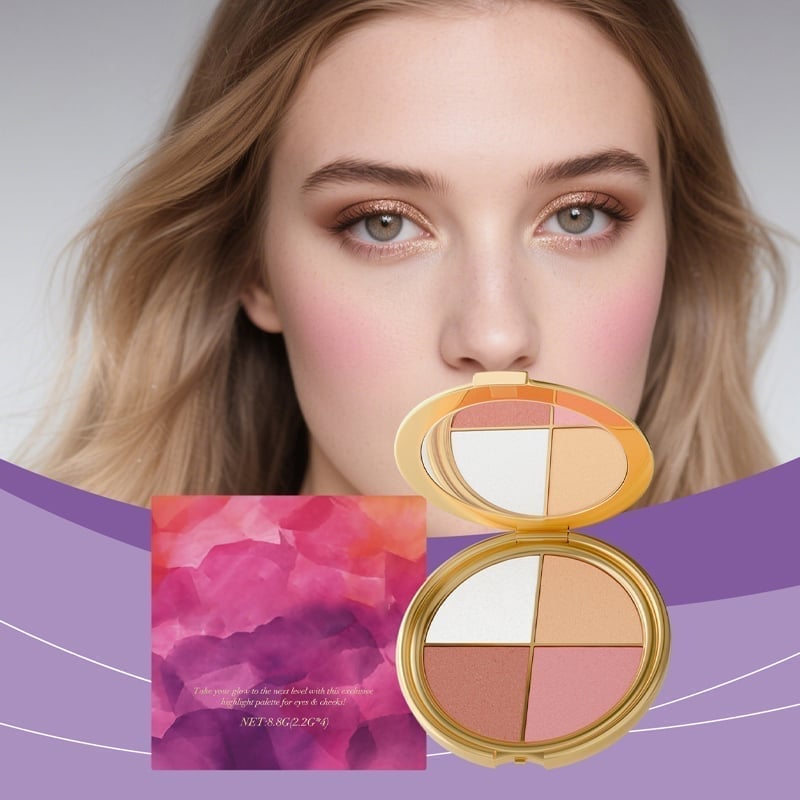 Alt-i-en highlighter, øjenskygge & blush palette