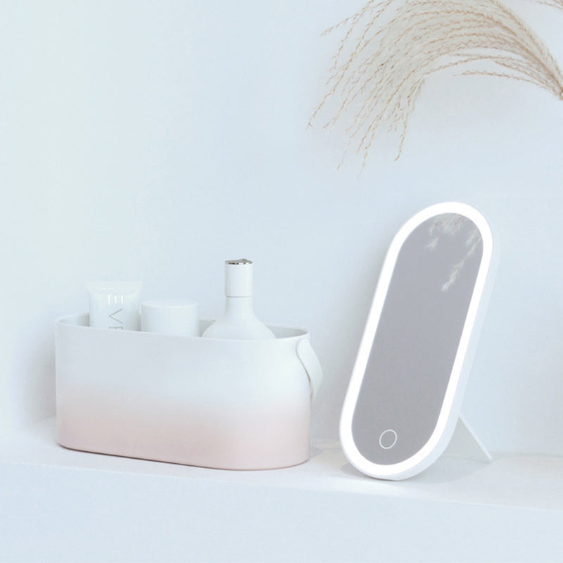 LED-belyst makeupspejl med opbevaring