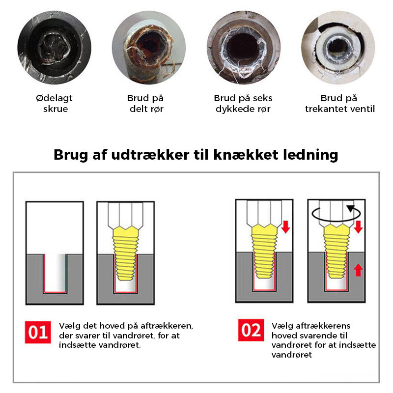 Udtrækker til beskadigede skruer i vandrør