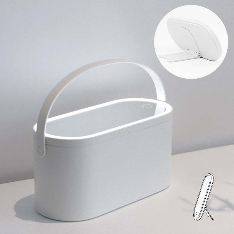 LED-belyst makeupspejl med opbevaring