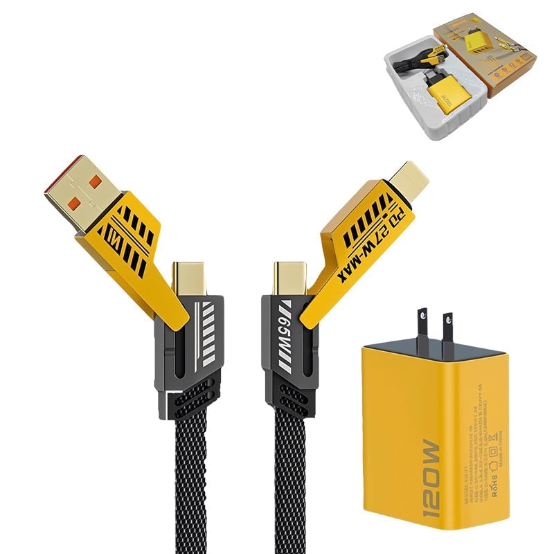 120W hurtigoplader med dobbelt USB og dobbelt Type-C