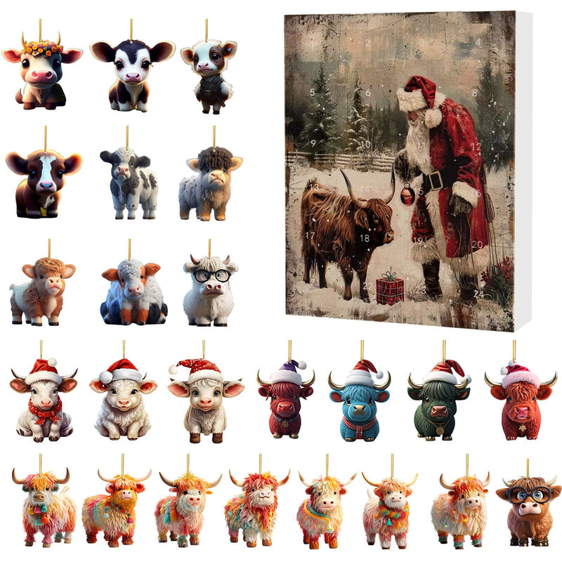 Julekalender med animerede Yak-kvæg figurer i akryl