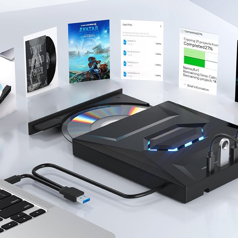7-i-1 Eksternt USB DVD drev & Blu-ray afspiller
