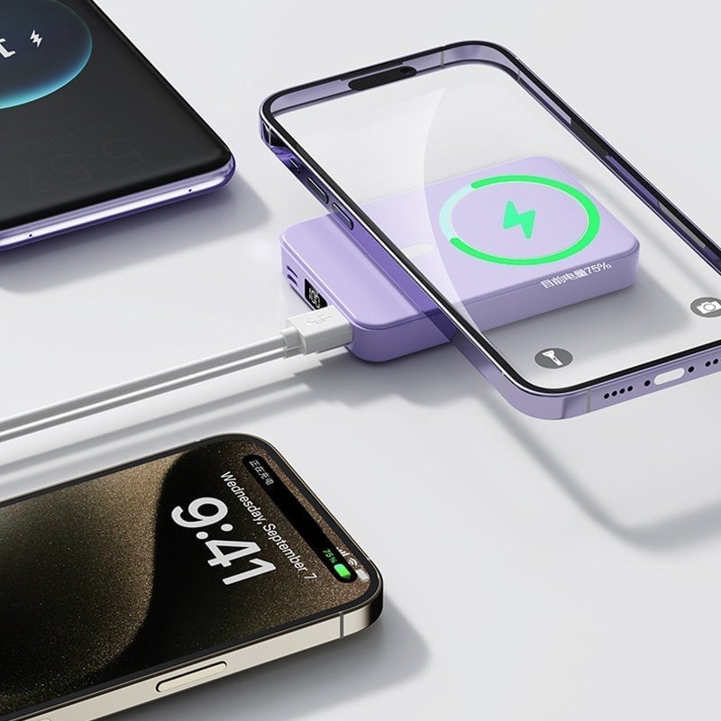 Bærbar magnetisk powerbank med trådløs opladning