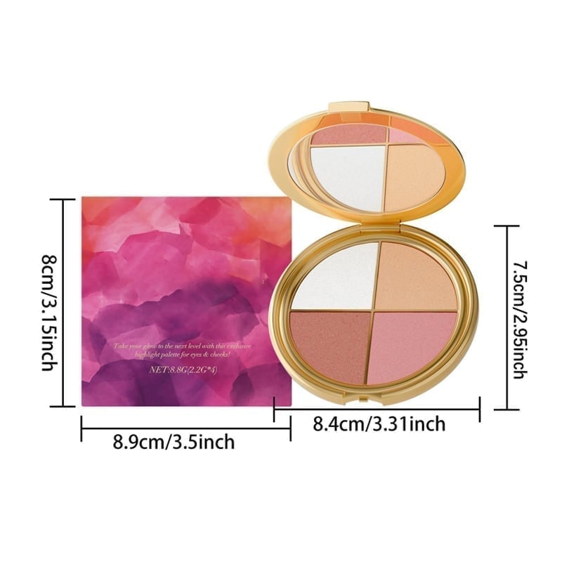 Alt-i-en highlighter, øjenskygge & blush palette