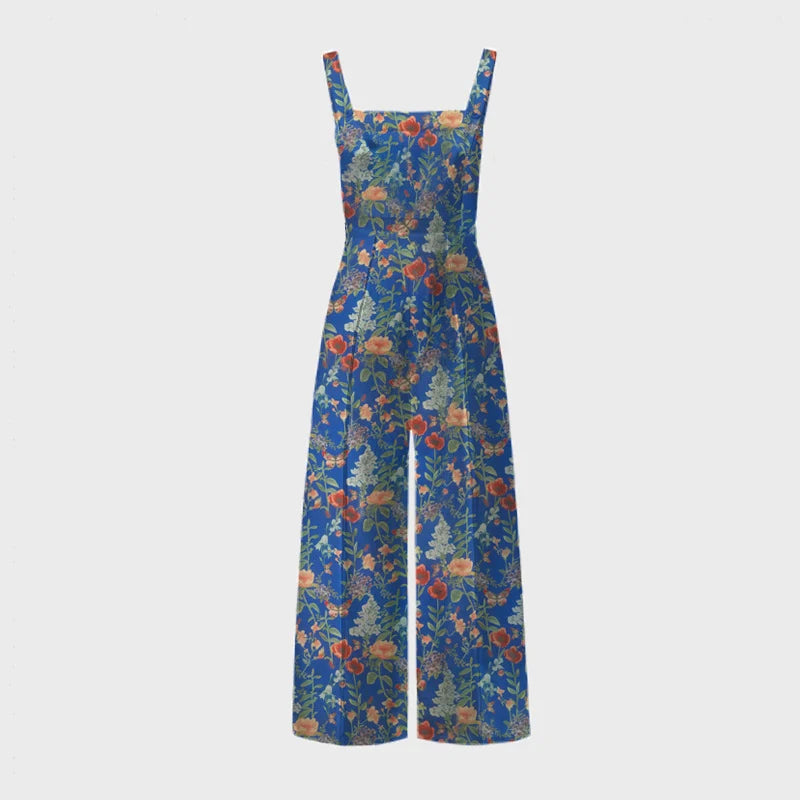 Bredbenet jumpsuit med blomsterprint