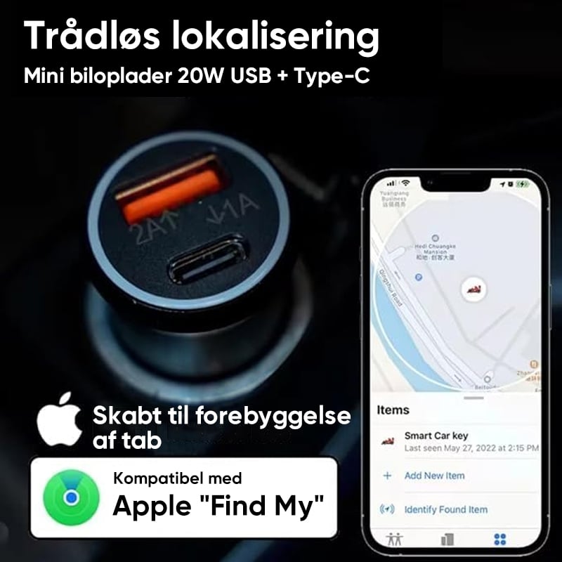 Biloplader og GPS-lokaliseringsenhed