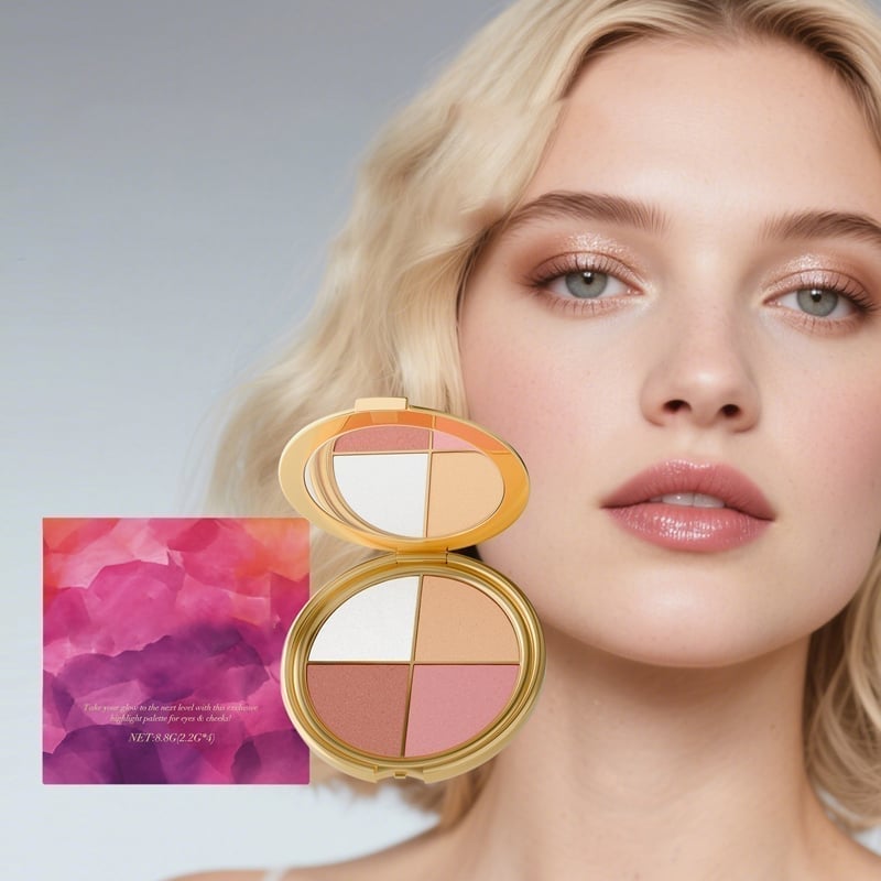 Alt-i-en highlighter, øjenskygge & blush palette