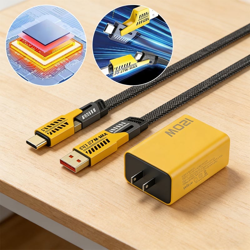120W hurtigoplader med dobbelt USB og dobbelt Type-C