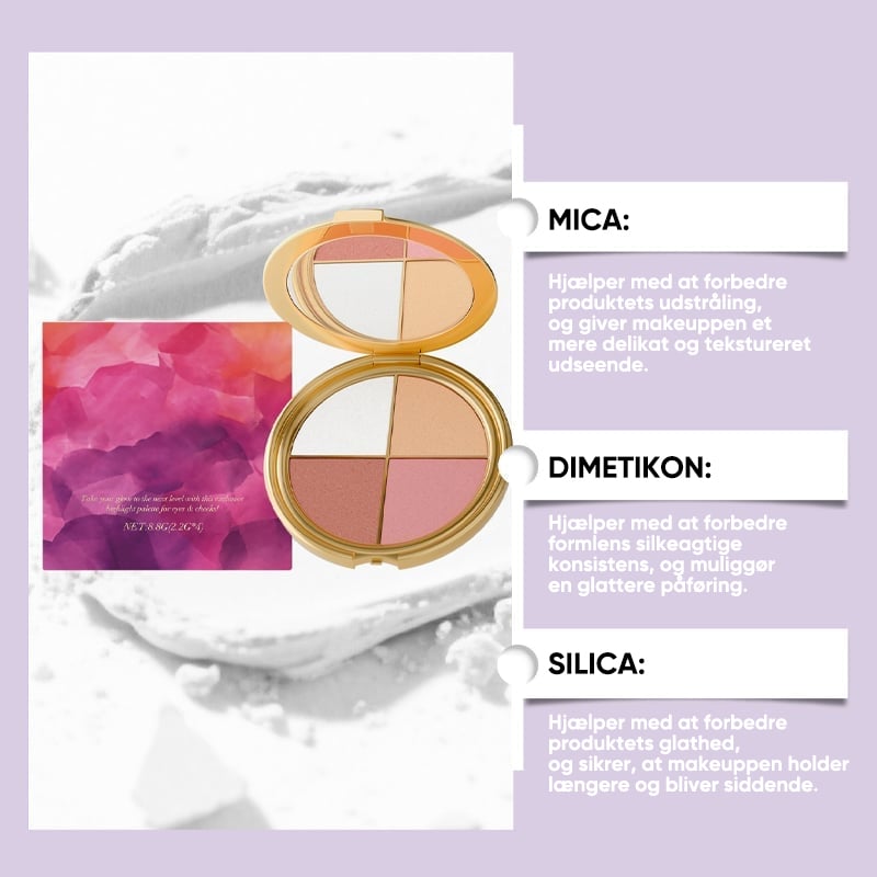 Alt-i-en highlighter, øjenskygge & blush palette