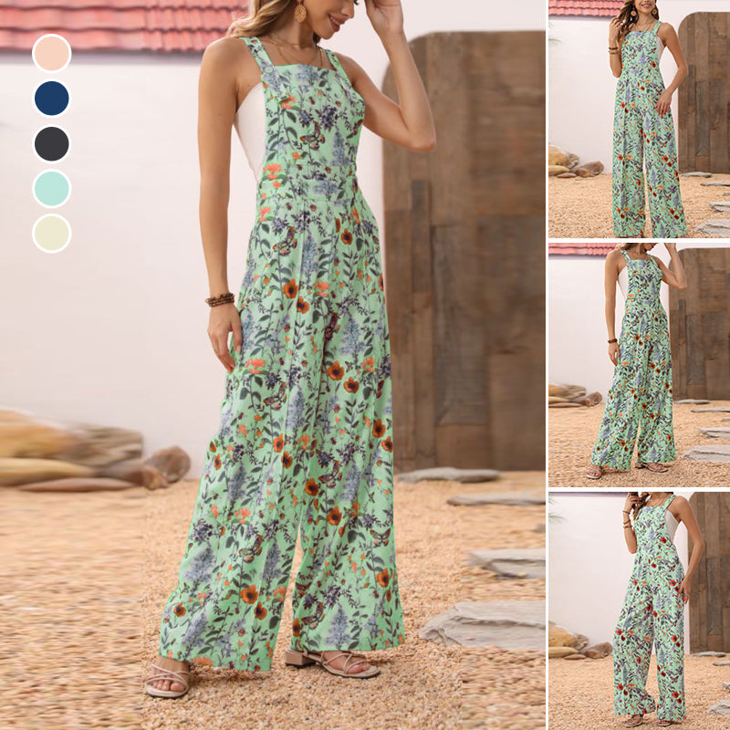 Bredbenet jumpsuit med blomsterprint