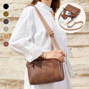 Skuldertaske med tredobbelt lynlås og stribemønstret strop (Dame)