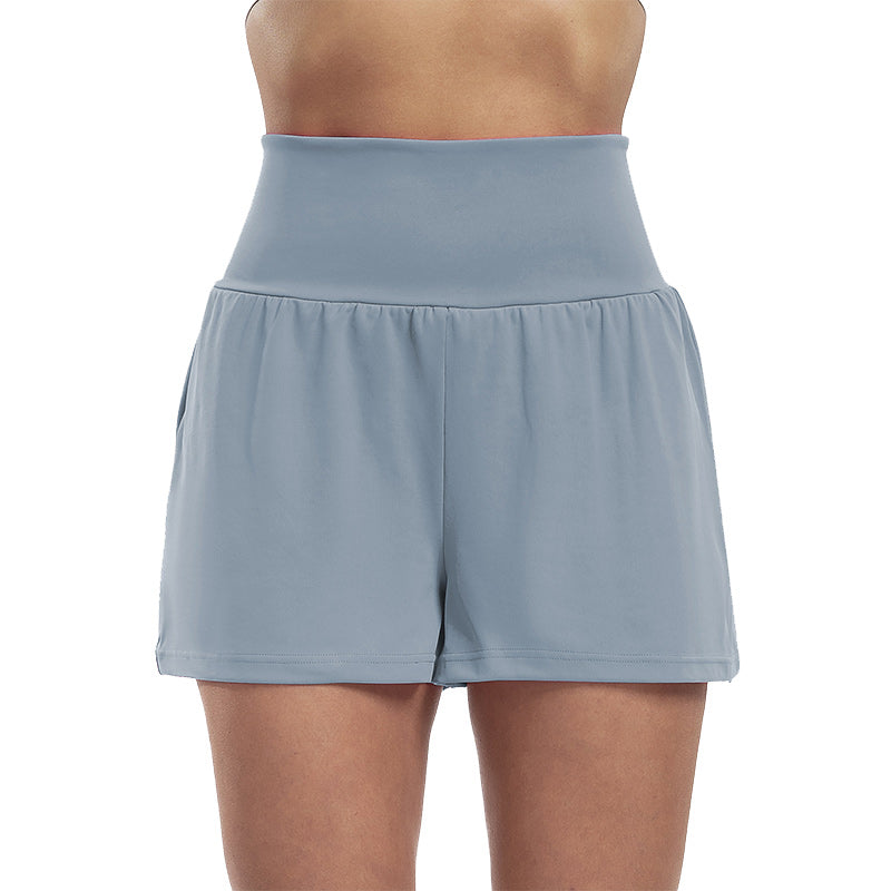 Højtaljede sportsshorts i falsk todelt design