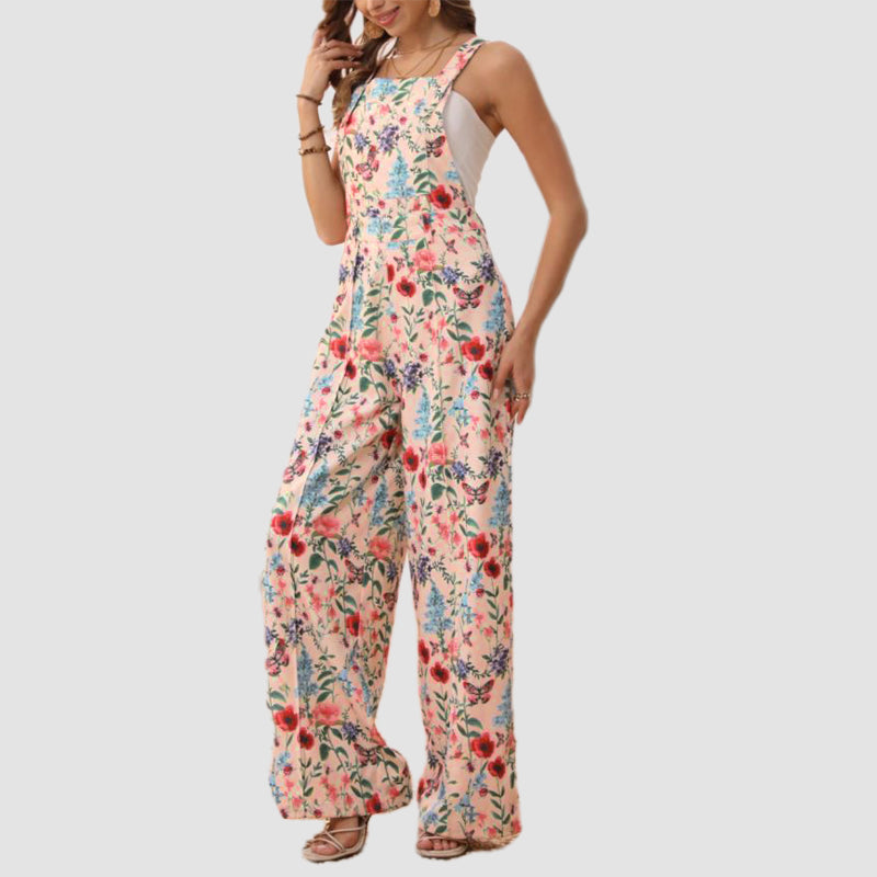 Bredbenet jumpsuit med blomsterprint