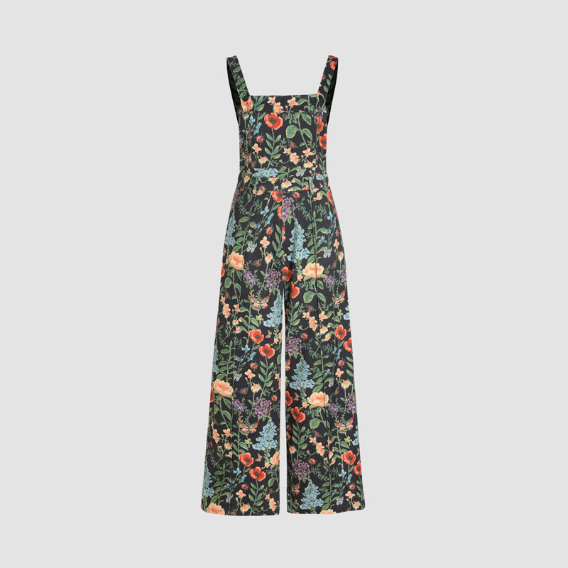 Bredbenet jumpsuit med blomsterprint