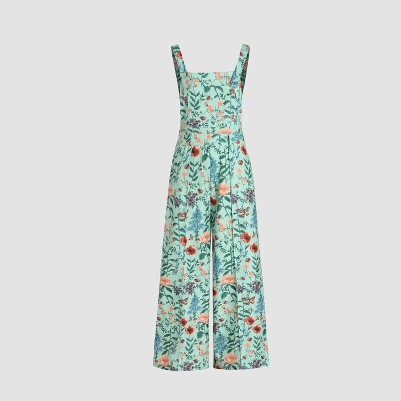 Bredbenet jumpsuit med blomsterprint