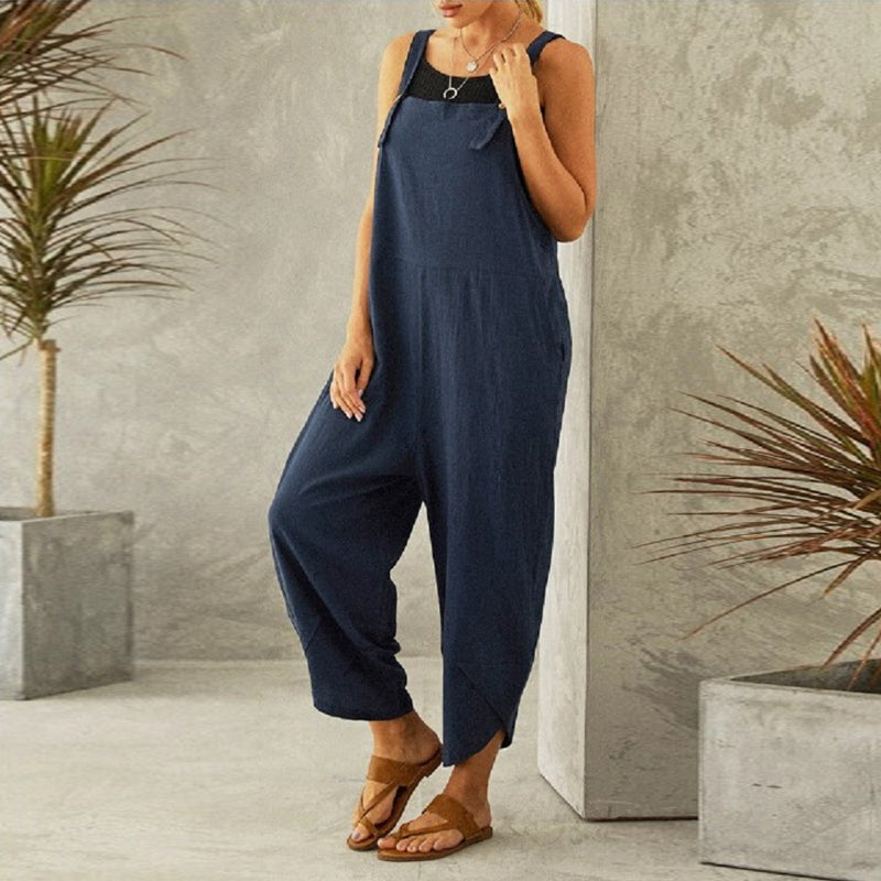 Ensfarvet afslappet jumpsuit (Dame)