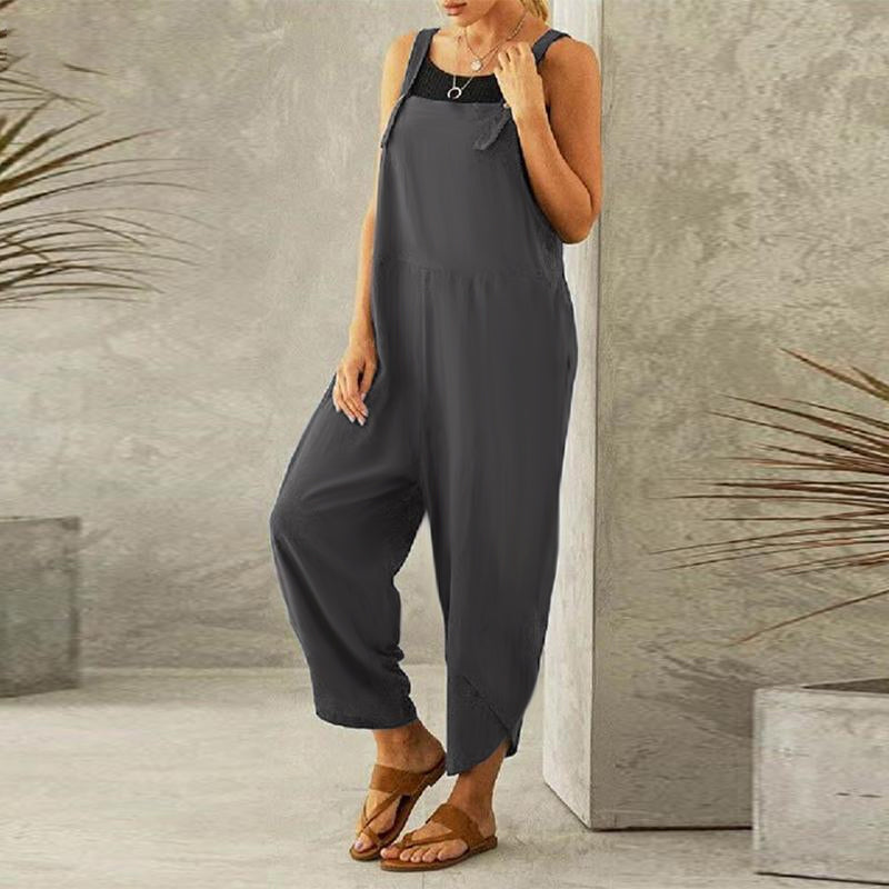 Ensfarvet afslappet jumpsuit (Dame)