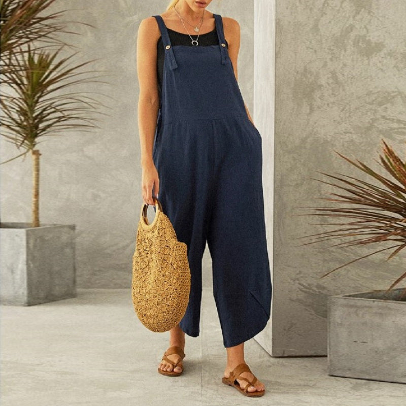 Ensfarvet afslappet jumpsuit (Dame)