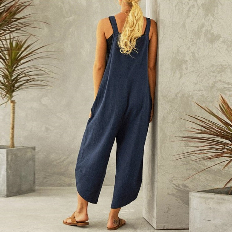 Ensfarvet afslappet jumpsuit (Dame)