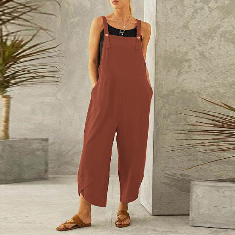 Ensfarvet afslappet jumpsuit (Dame)