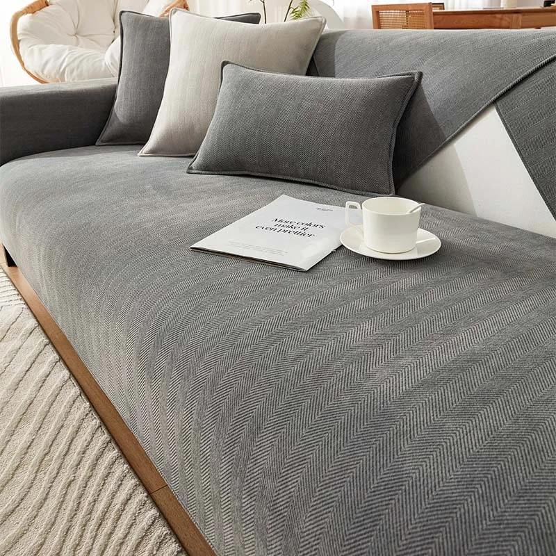 Møbelbeskyttende sofabetræk med sildebensmønster i Chenille stof