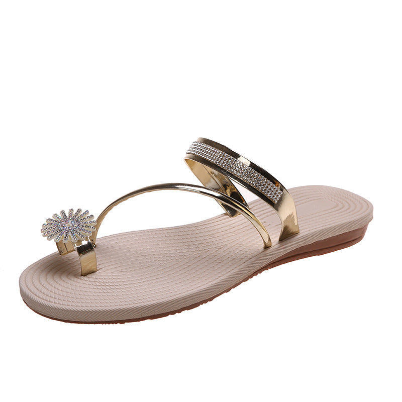 Flade sandaler med skinnende rhinsten