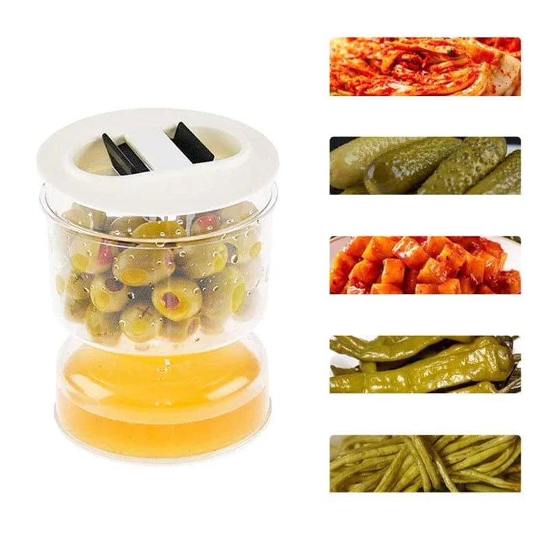 Syltede agurker- og olivenkrukkebeholder med si