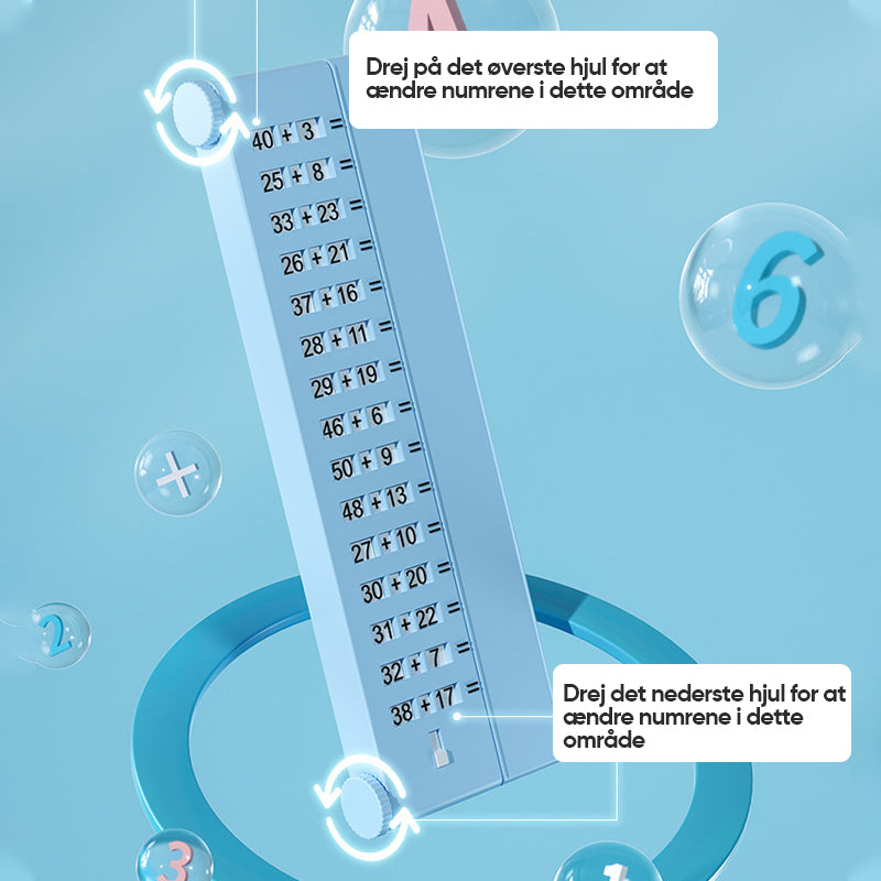 Matematisk øvelsestavle med regnestykker til børn