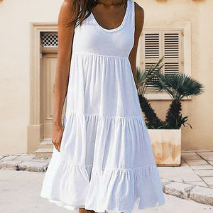 Sleeveless Round Neck Stitching Large Swing Beach Dress