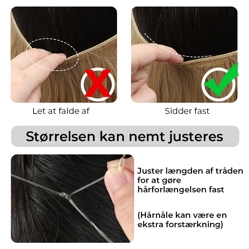 Kunstig naturlig usynlig lang krøllet hår forlængelse
