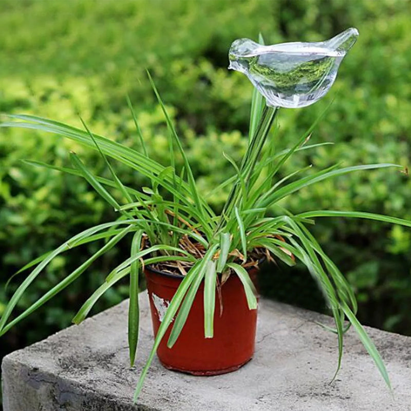 Fugleformet automatisk vandingsanordning i glas