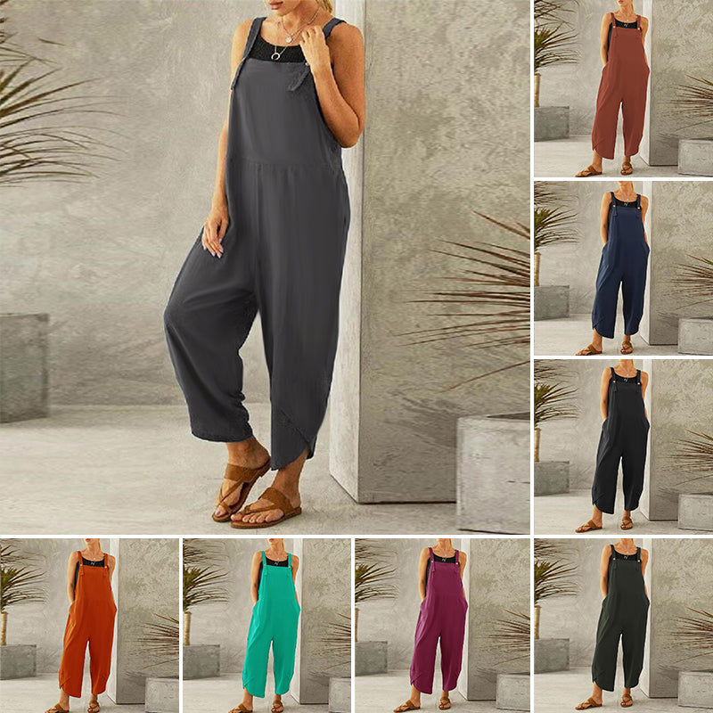 Ensfarvet afslappet jumpsuit (Dame)